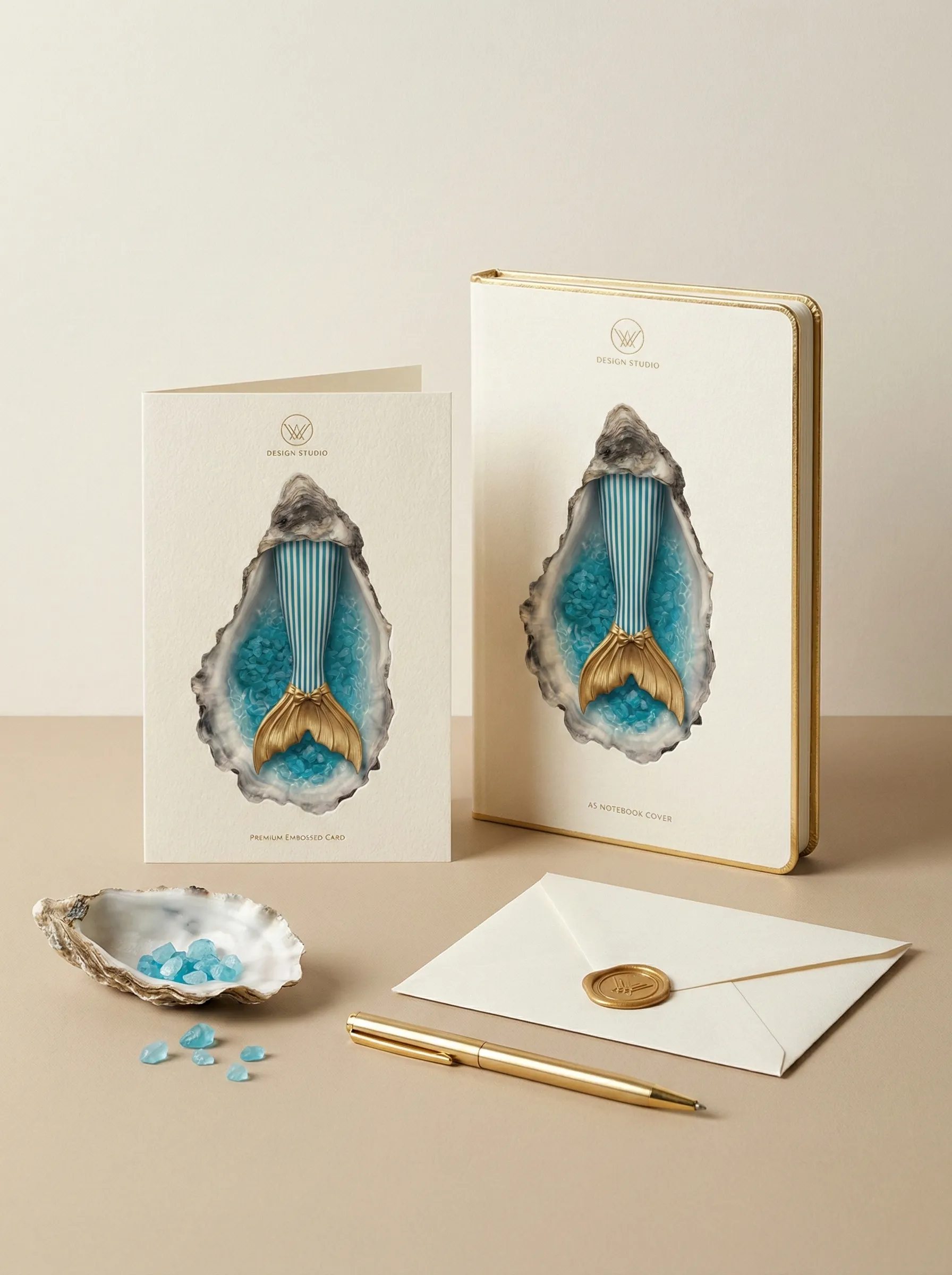 Aquarela de ostras em papelaria