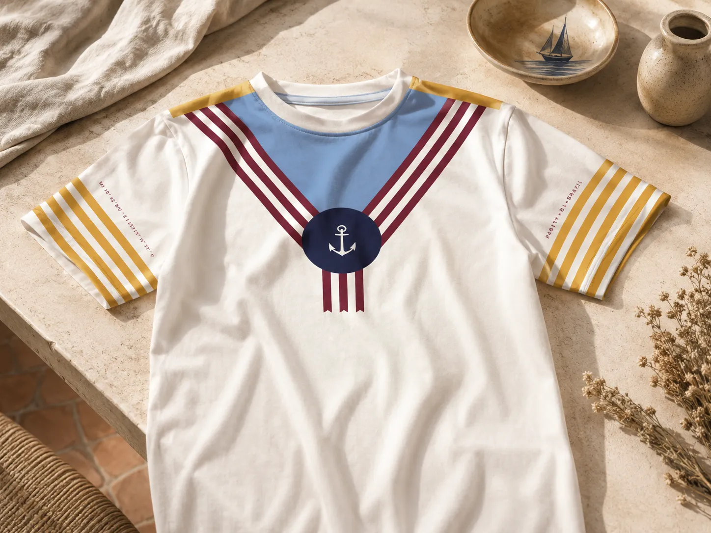 Camiseta náutica com gola marinheira