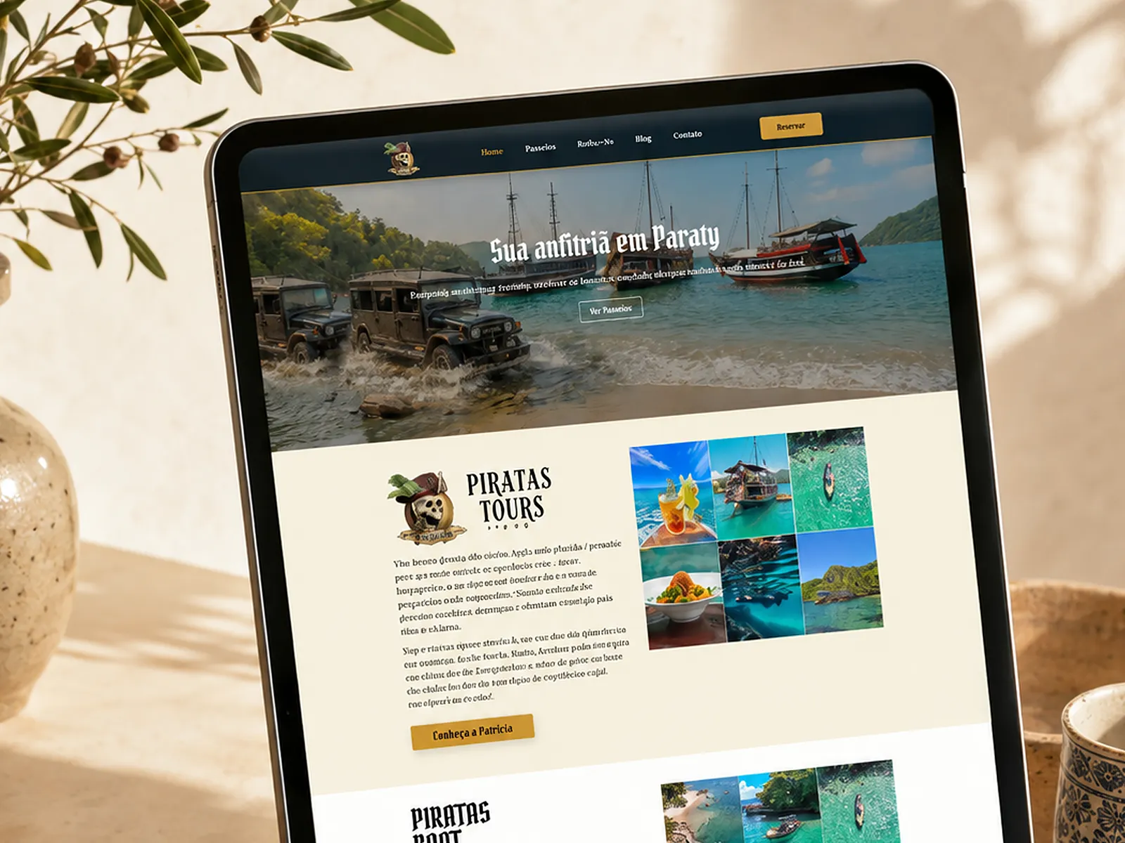 Site da Piratas Tours em tablet
